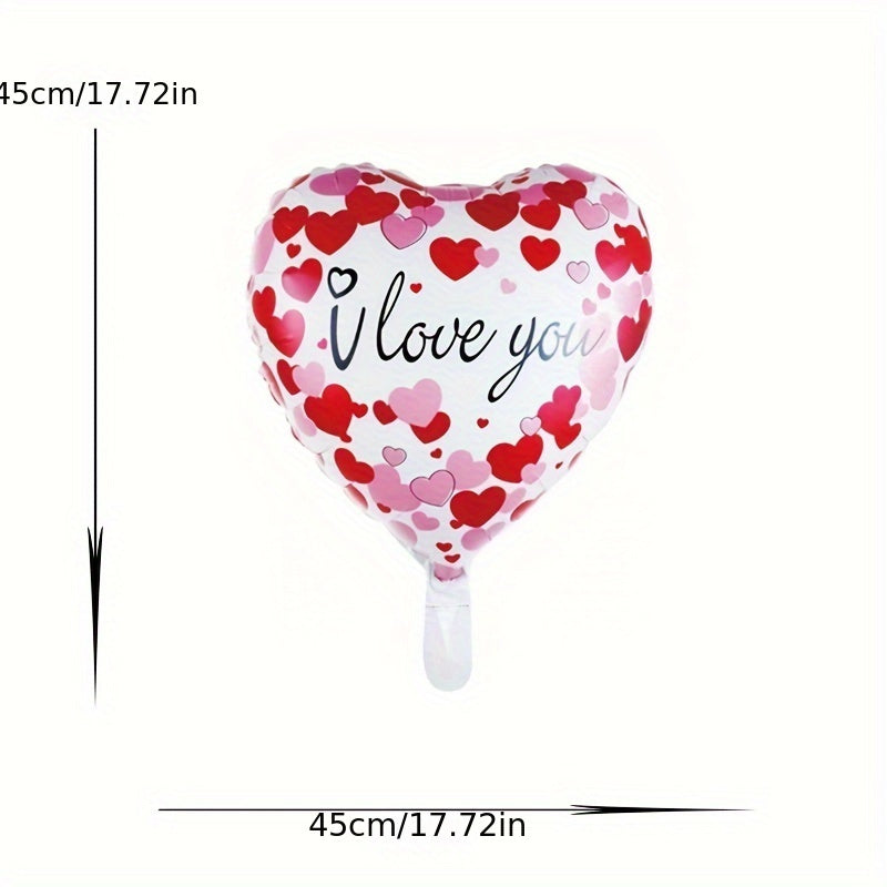 Set of ten mixed color heart-shaped aluminum foil balloons for romantic Valentine's Day party decorations — view 3