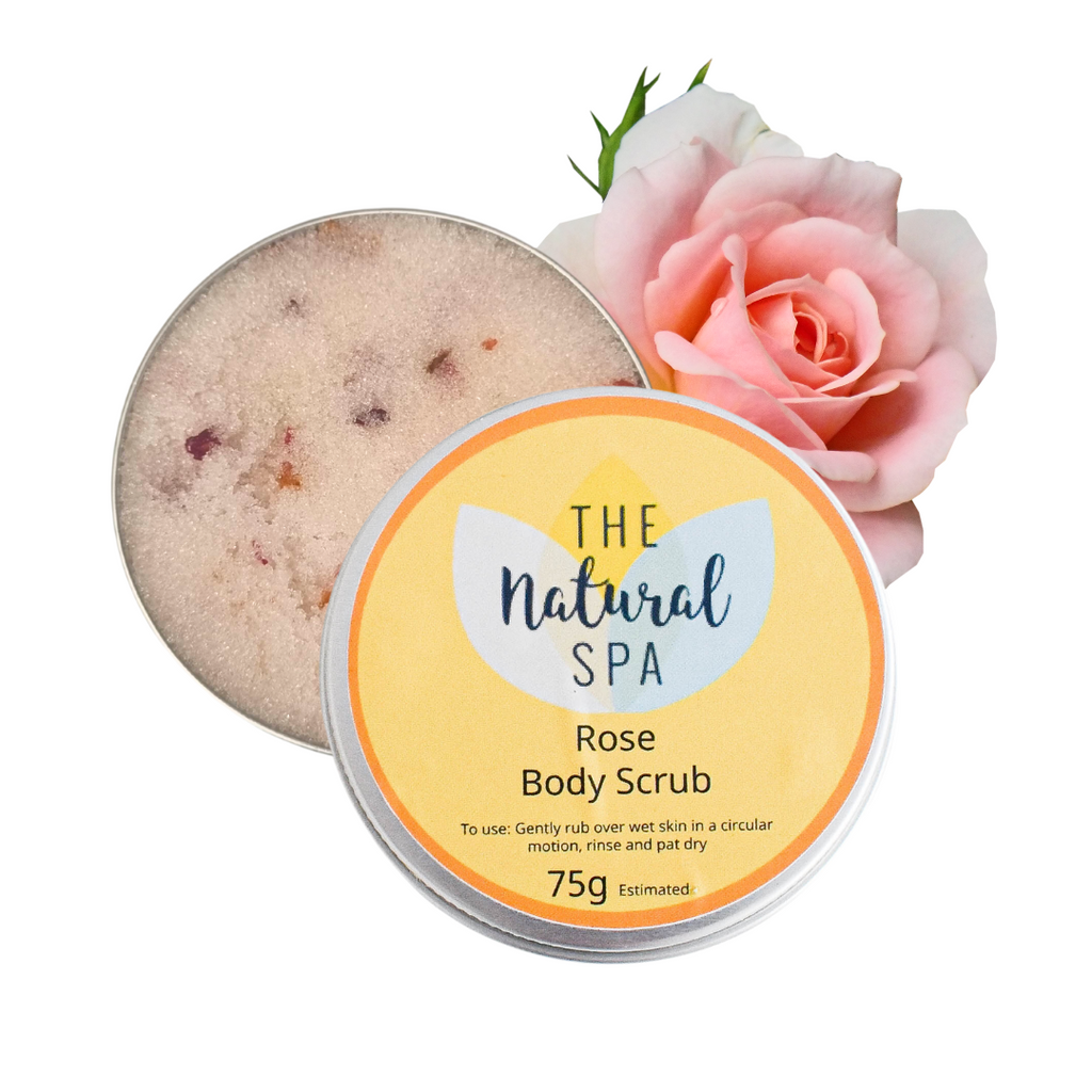 Natural rose sugar body scrub in plastic free packaging with botanical ingredients — view 2