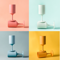 Four colorful reusable outdoor wine glasses in orange, coral, aqua, and teal made from bamboo