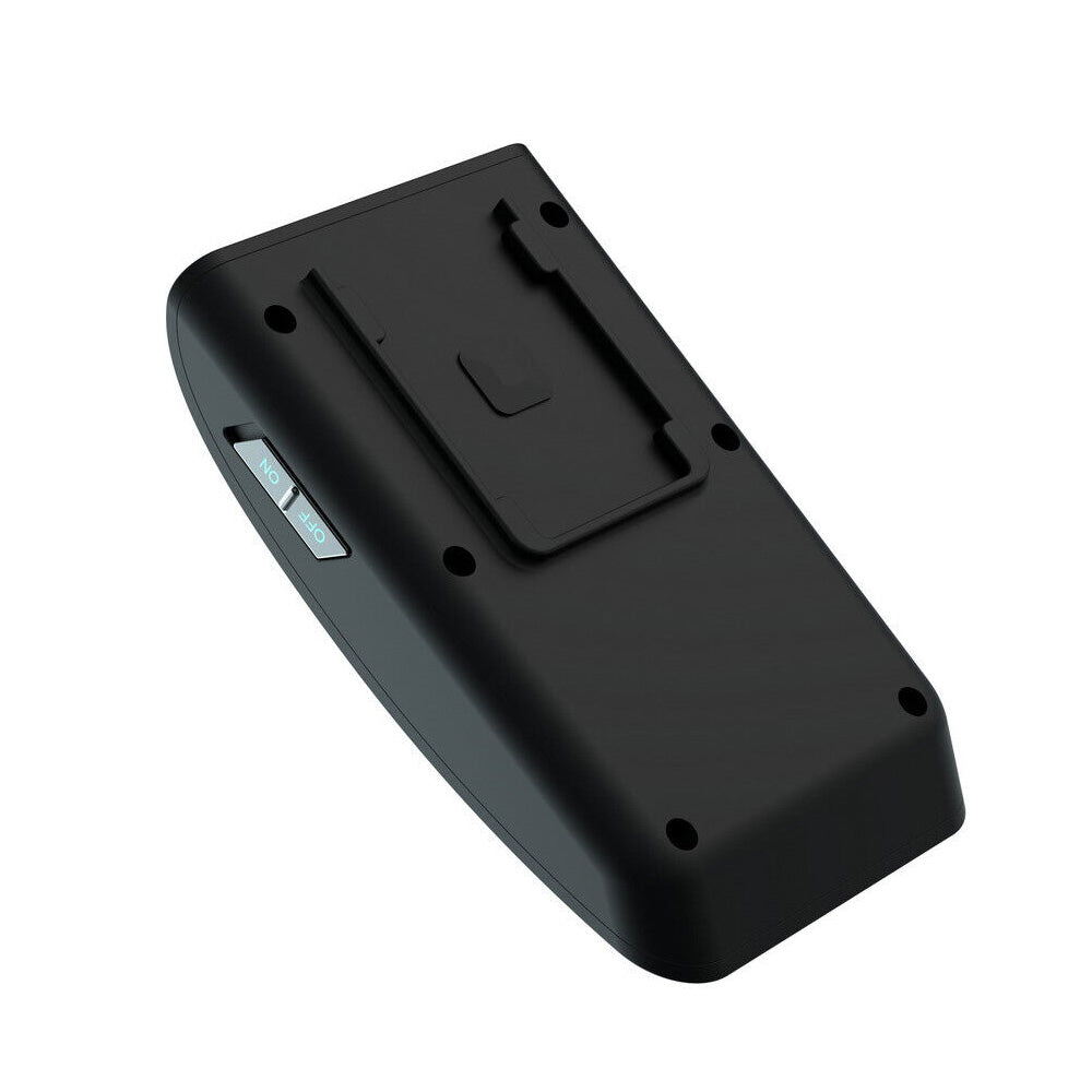 Black wireless Bluetooth handsfree car speakerphone with sun visor clip and sleek minimalist design — view 2