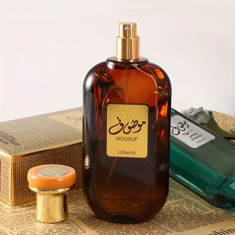 Sleek glass bottle of Arabian musk perfume with woody fragrance notes for men — view 2