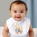 Personalised Daddy and Baby Bear baby clothing with custom name printed on soft white fabric