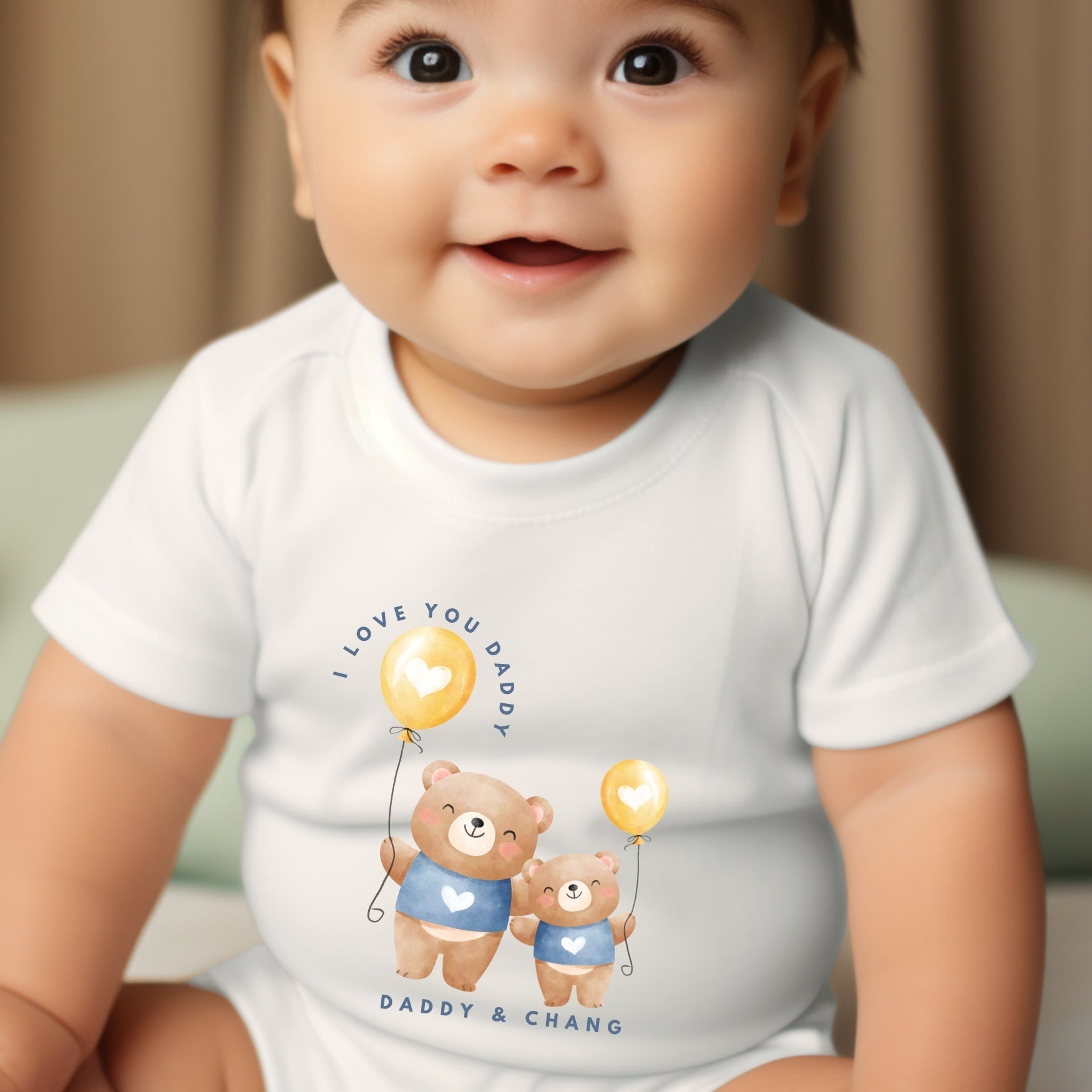 Personalised Daddy and Baby Bear baby clothing with custom name printed on soft white fabric — view 3