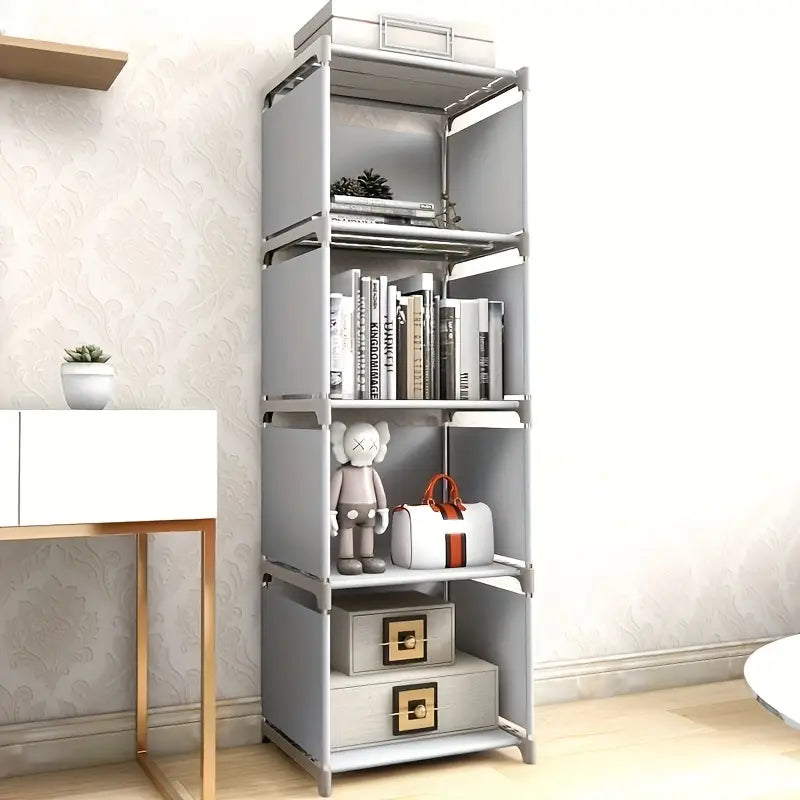 Modern five-tier bookshelf with electroplated steel frame and durable plastic shelves for home organization — view 2