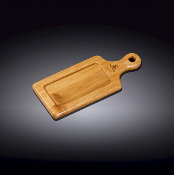 Natural bamboo rectangular appetizer serving tray with an integrated handle for entertaining — view 2