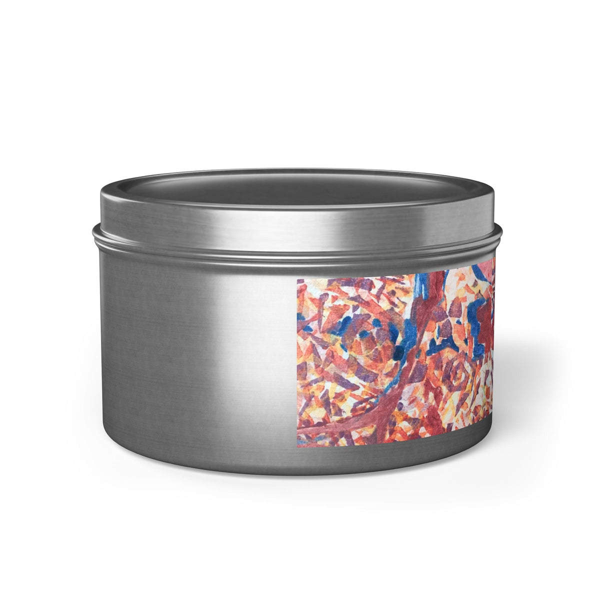 8oz Eco-Friendly Scented or Unscented Soy Wax Tin Candle with 'Abstract Fusion' Abstract Artwork by American Artist Barbara Cleary-4