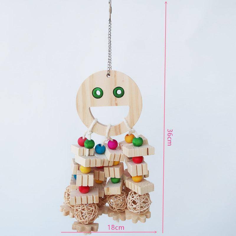 Natural wood parrot toy set featuring bite-resistant textures and shapes for bird cages — view 2
