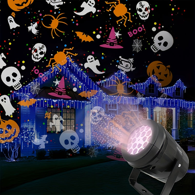 RGB LED Halloween projector light casting spooky motion patterns in a compact black plastic casing — view 3
