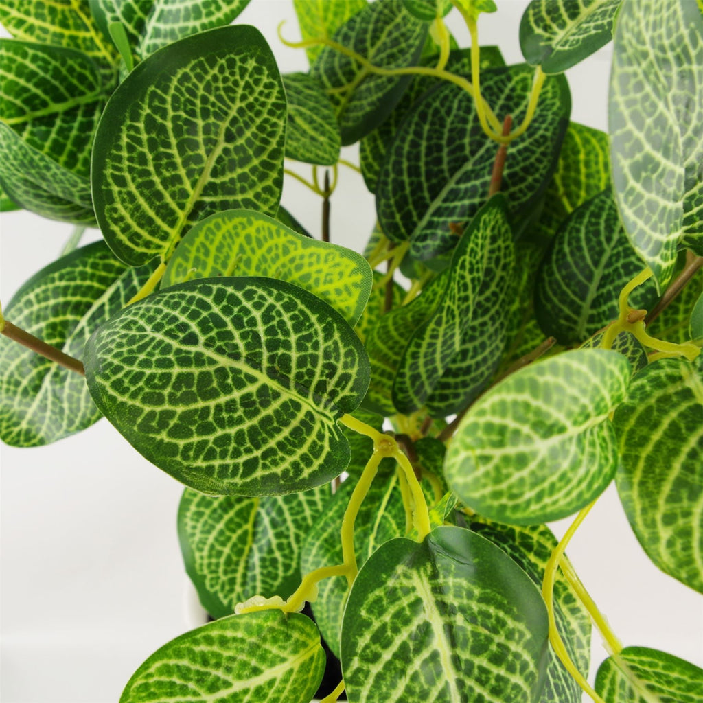 Large artificial variegated pothos plant with realistic green leaves in a weighted black plastic pot — view 4