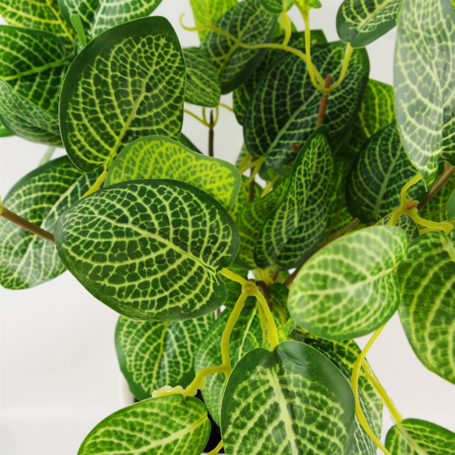 Large artificial variegated pothos plant with realistic green leaves in a weighted black plastic pot — view 4