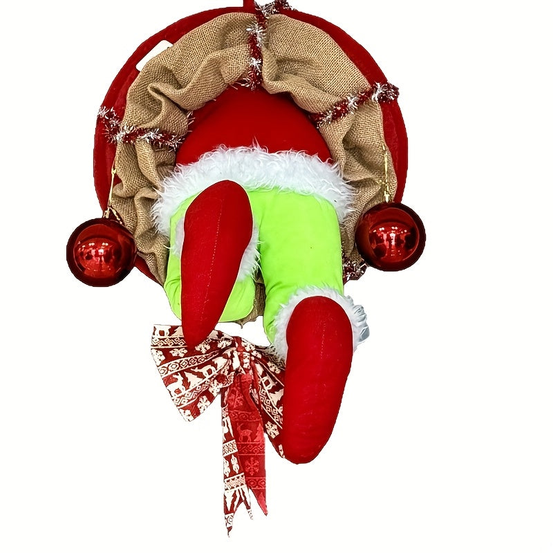 Anime-themed Christmas wreath wall hanging decor in PU fabric for front doors and outdoor festive displays