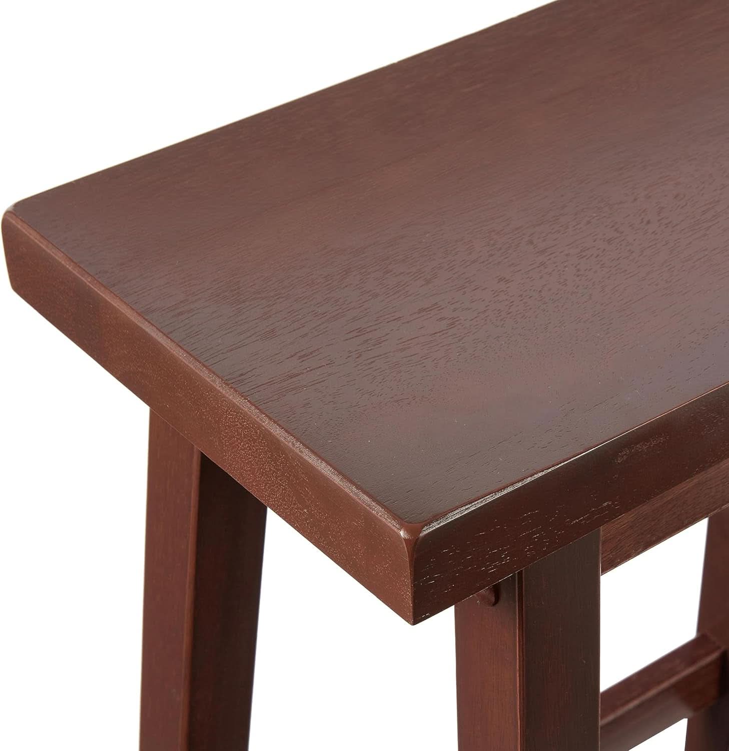Set of two solid wood saddle seat counter stools in a rich dark walnut finish — view 5