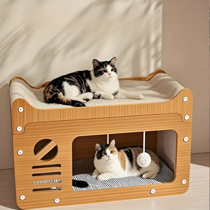 Wall mounted cardboard 2-in-1 cat bed and scratching post with built-in ventilation slots. — view 3