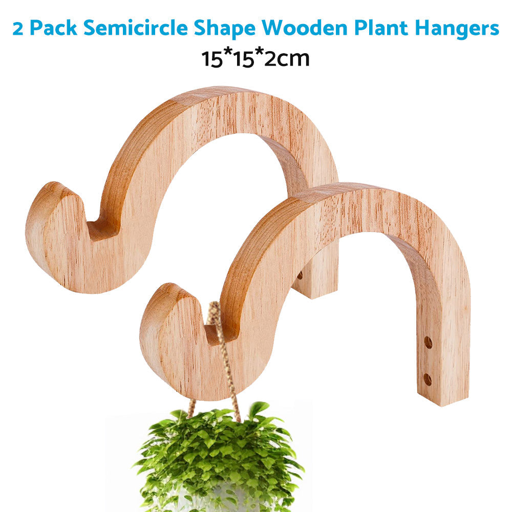 Natural log color wooden wall plant hanger hook for indoor and outdoor hanging baskets — view 3