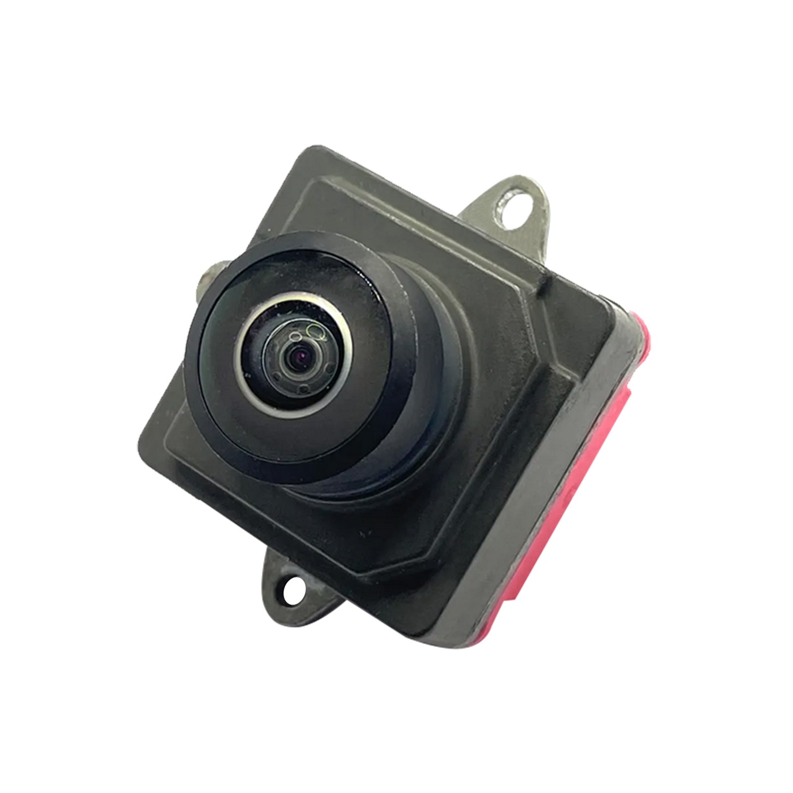 Rear view backup camera in black metal housing with mounting bracket and wiring cables — view 3
