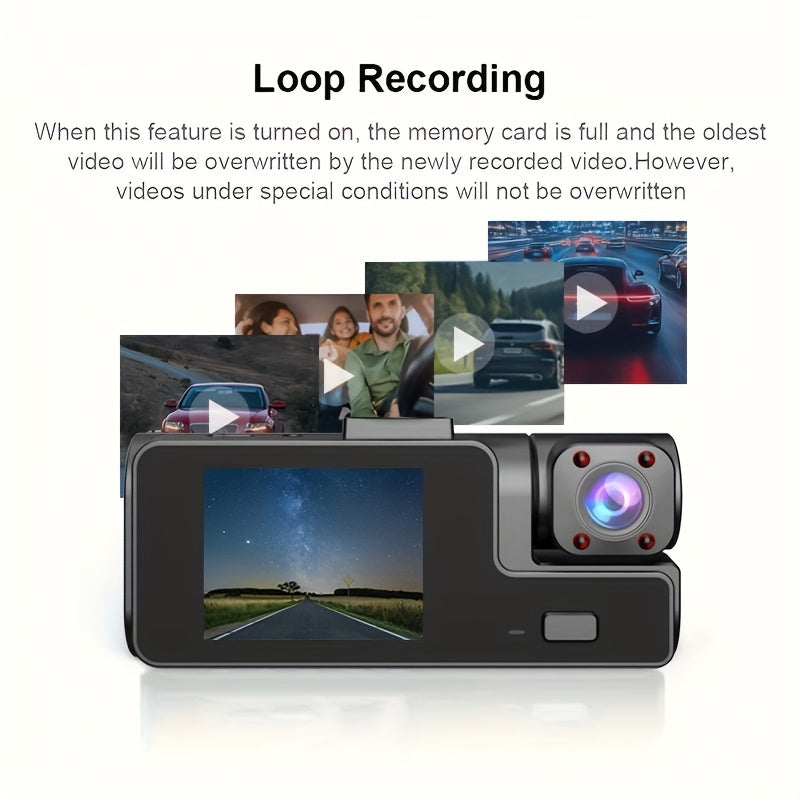 Compact dual lens car dash cam in black for front road and interior vehicle recording — view 2