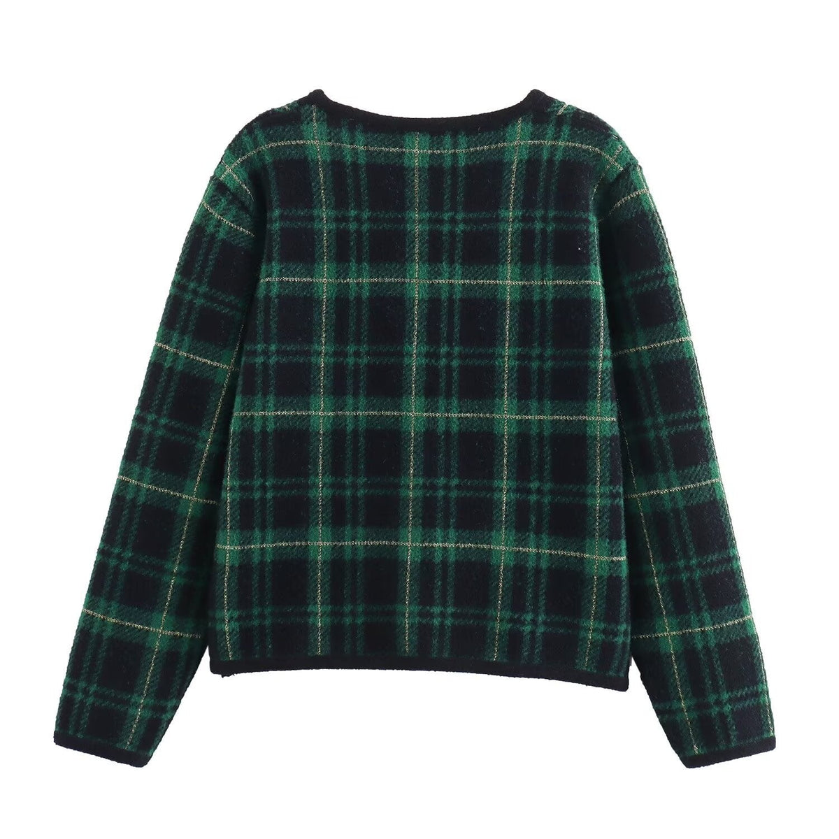 Women's Green Plaid Double-Breasted Knit Jacket BYMANYC ® New York CONTEMPORARY VIBRANT MODERN FASHION - New Collection-1