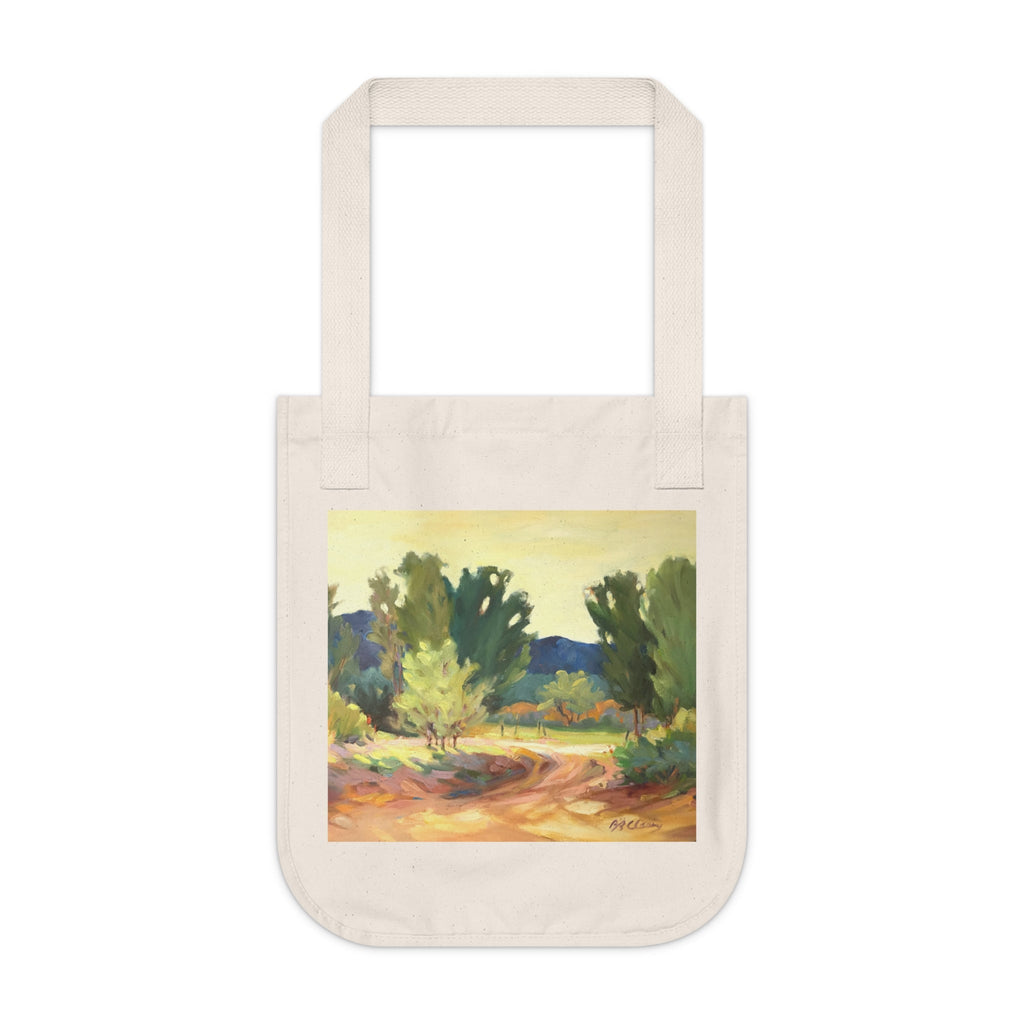 Organic Canvas Tote Bag with 'Hacienda Road' Landscape I Original Artwork by American Artist Barbara Cleary-0