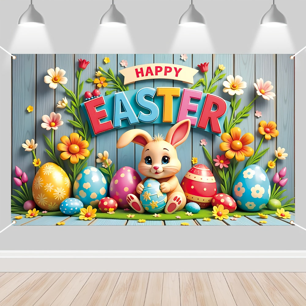 Large colorful polyester Easter bunny and eggs decorative banner for indoor and outdoor spring celebrations — view 3