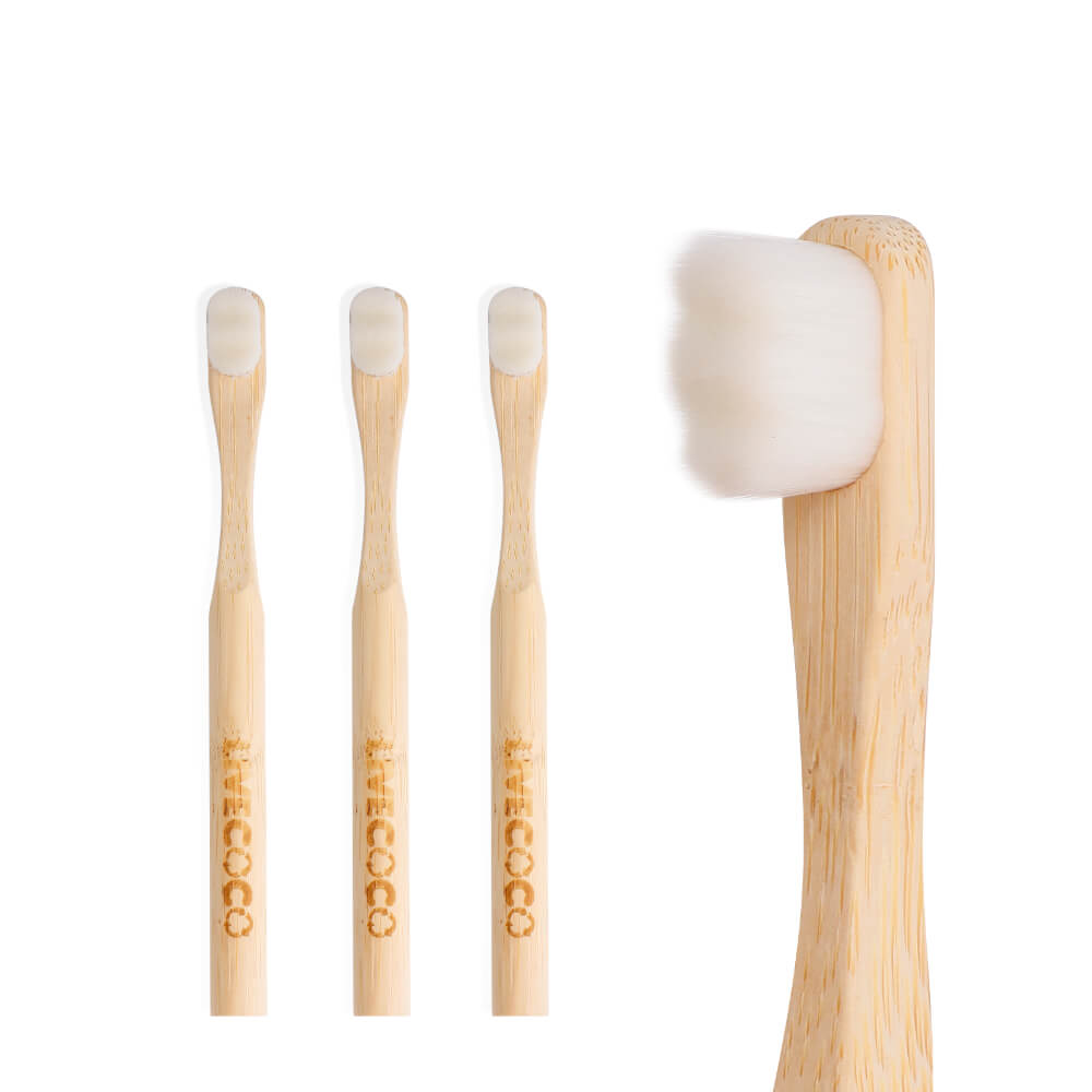 Three pack of natural bamboo toothbrushes with compostable bristles for eco-friendly daily oral care — view 2