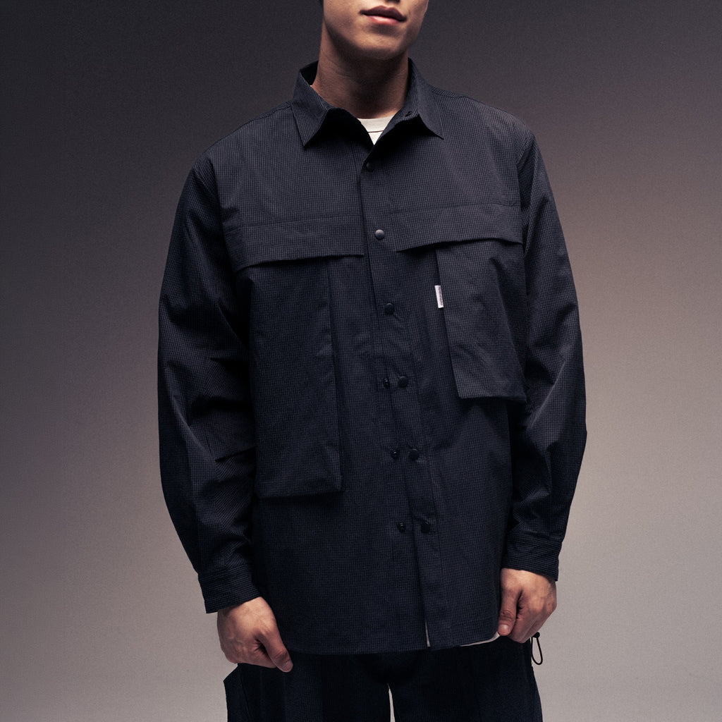 (Pre-order) Seersucker Shirt Jacket / Nylon - Black-1