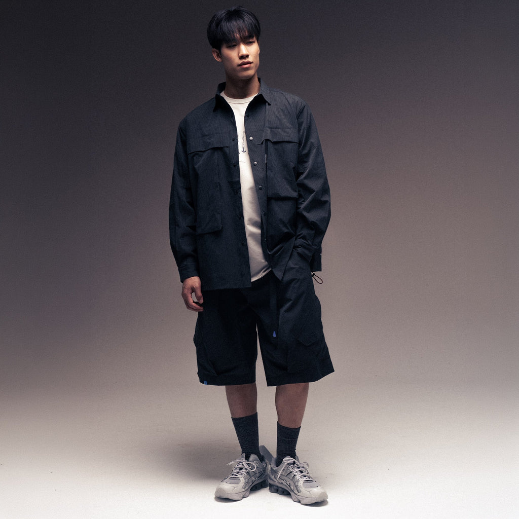 (Pre-order) Seersucker Shirt Jacket / Nylon - Black-3