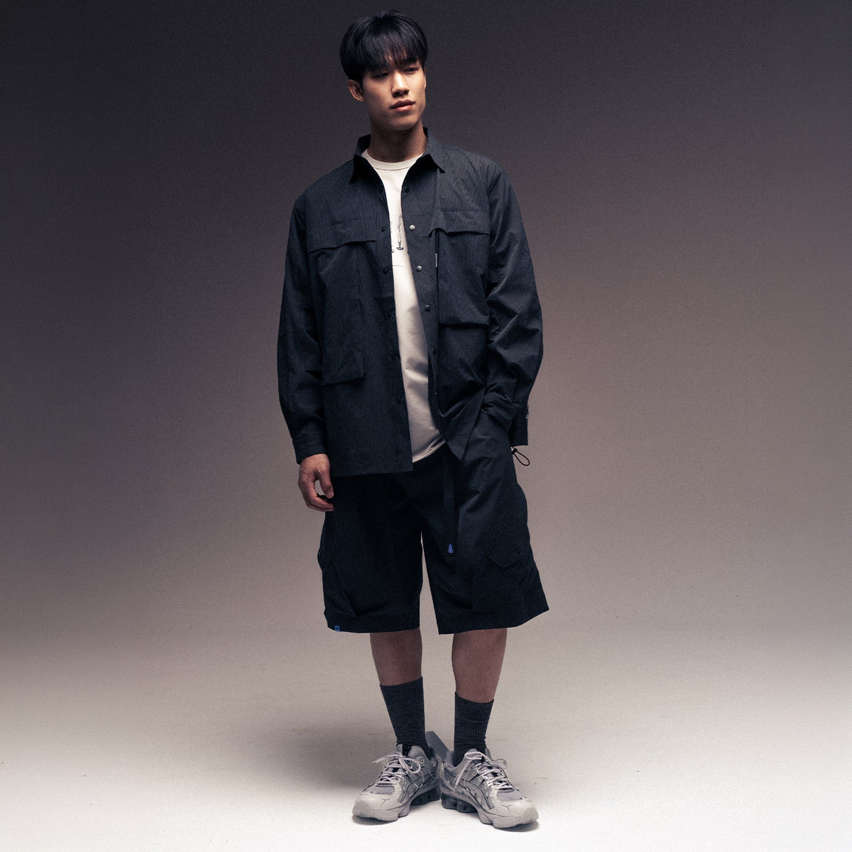 (Pre-order) Seersucker Shirt Jacket / Nylon - Black-3