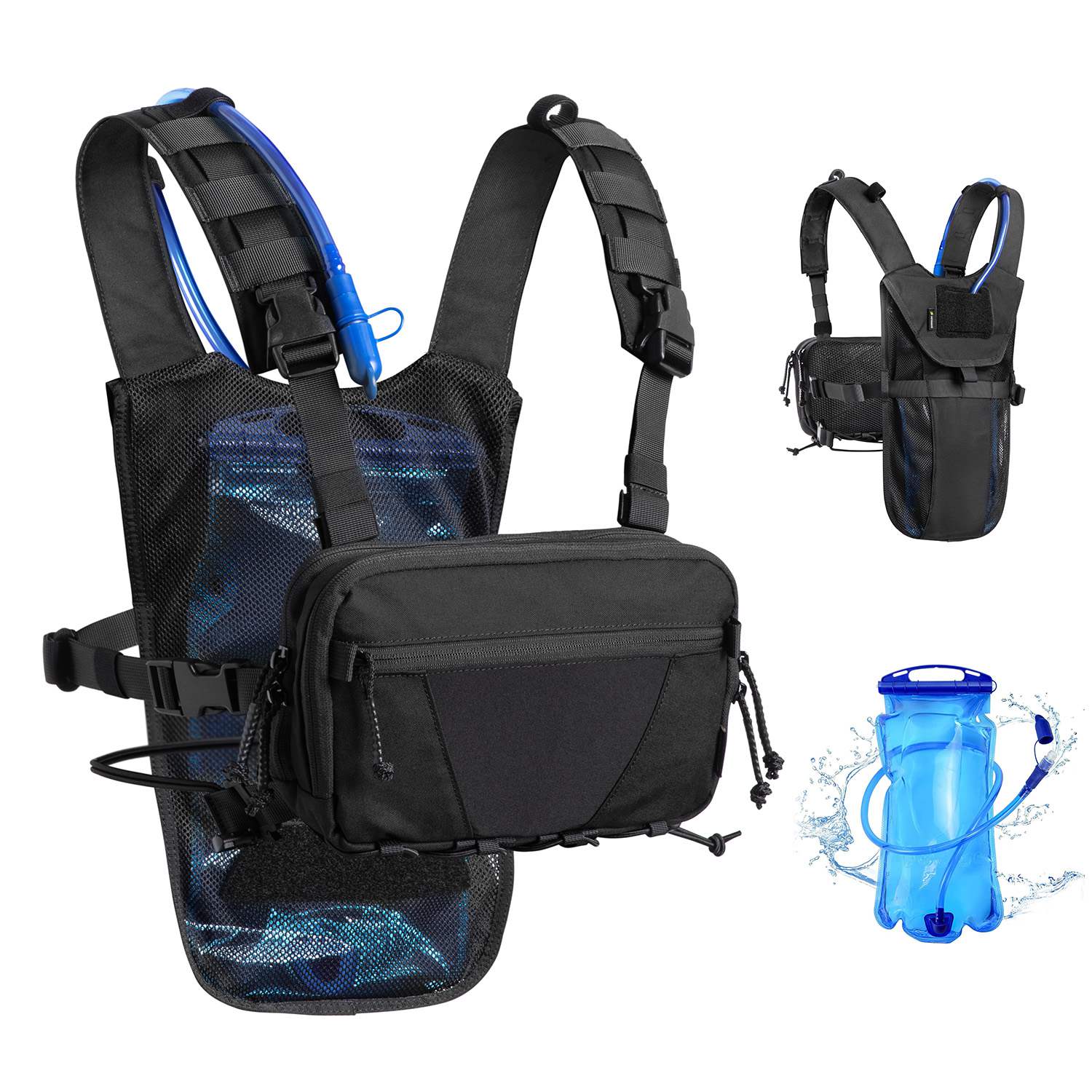 Tactical lightweight running hydration vest in durable nylon with a 2L water bladder bag — view 2