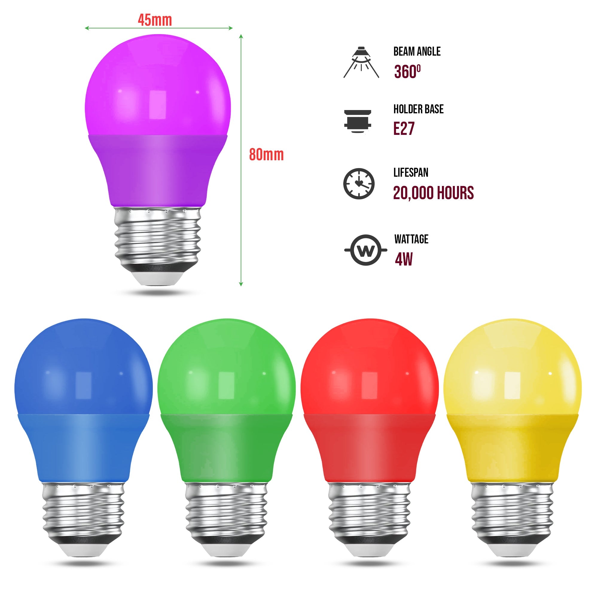 Coloured LED golf ball bulb, 4W E27 energy efficient light for vibrant party home decor — view 4