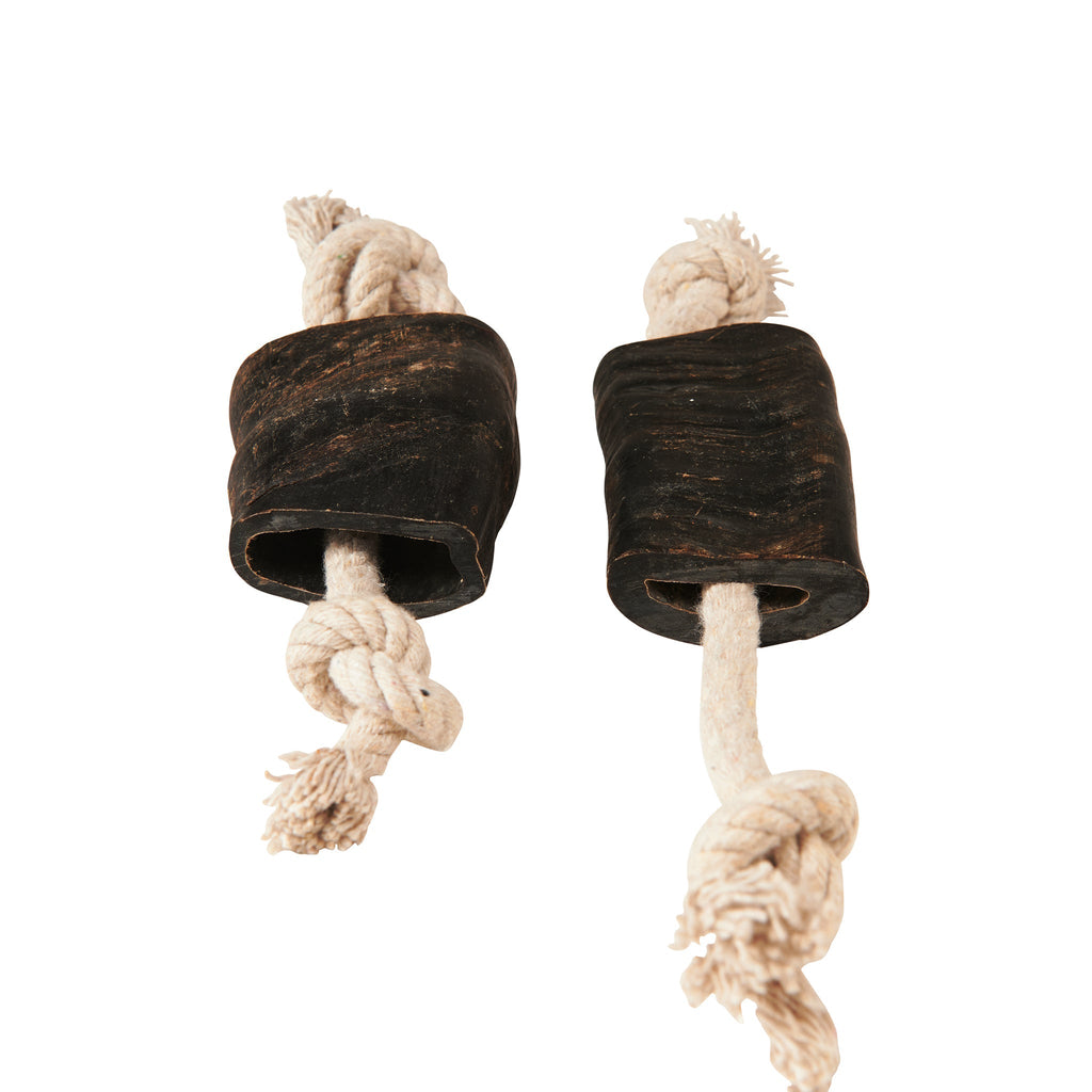 Two count natural water buffalo horn dog chews with fourteen inch cotton rope tug toy — view 3