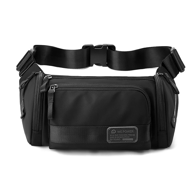 Running waist pack and hydration belt with adjustable strap and multiple zippered storage compartments. — view 5