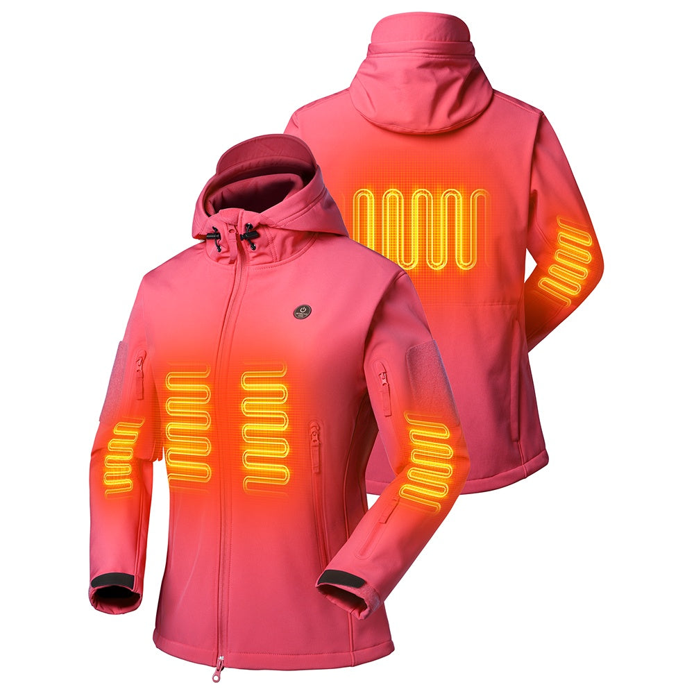 Women's heated winter jacket, water-resistant soft shell coat with hood in solid dark color — view 2