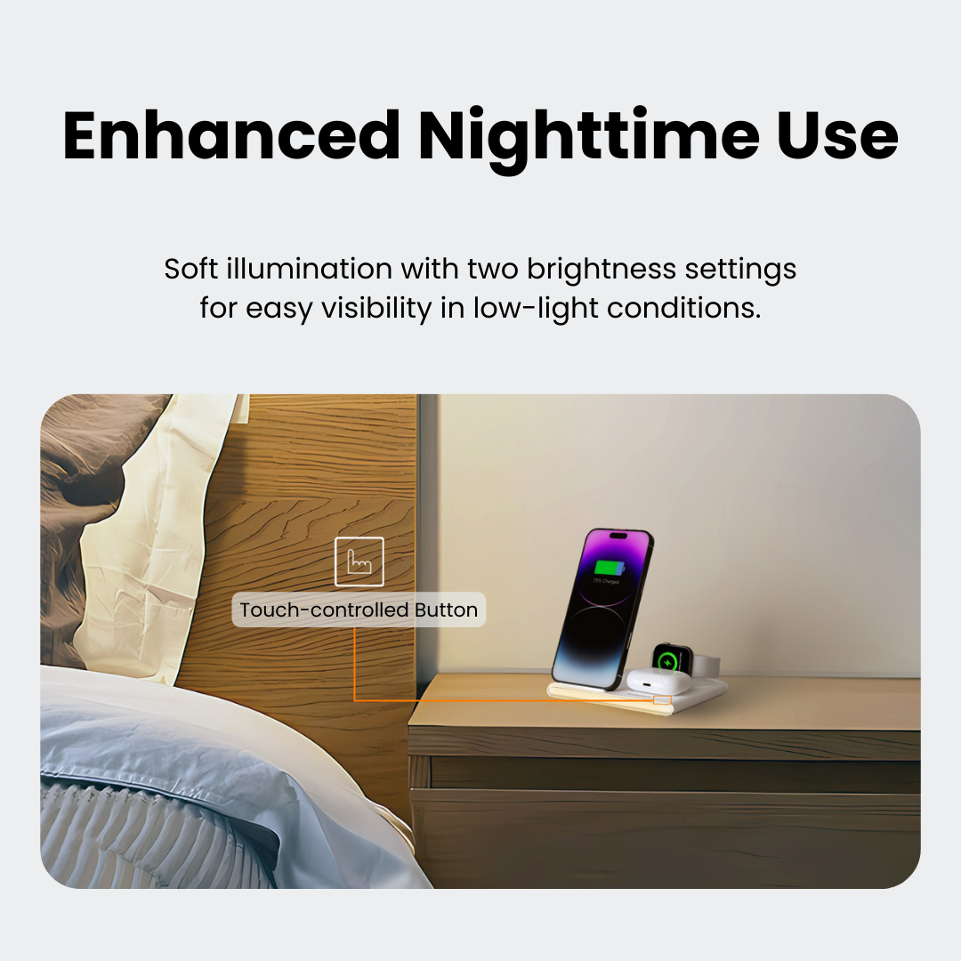 Jabees PowerGlow 4-in-1 foldable wireless charging station with built-in LED night light and adjustable stand — view 5
