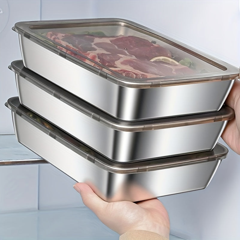 Rectangular stainless steel food storage container with flip top closure for leak-proof meal prep — view 2