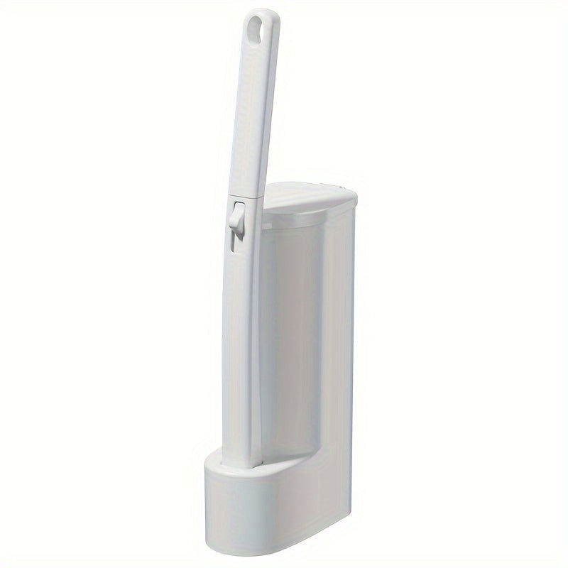 Toilet brush set with ergonomic wand and 12 soft replacement heads for hygienic bathroom cleaning