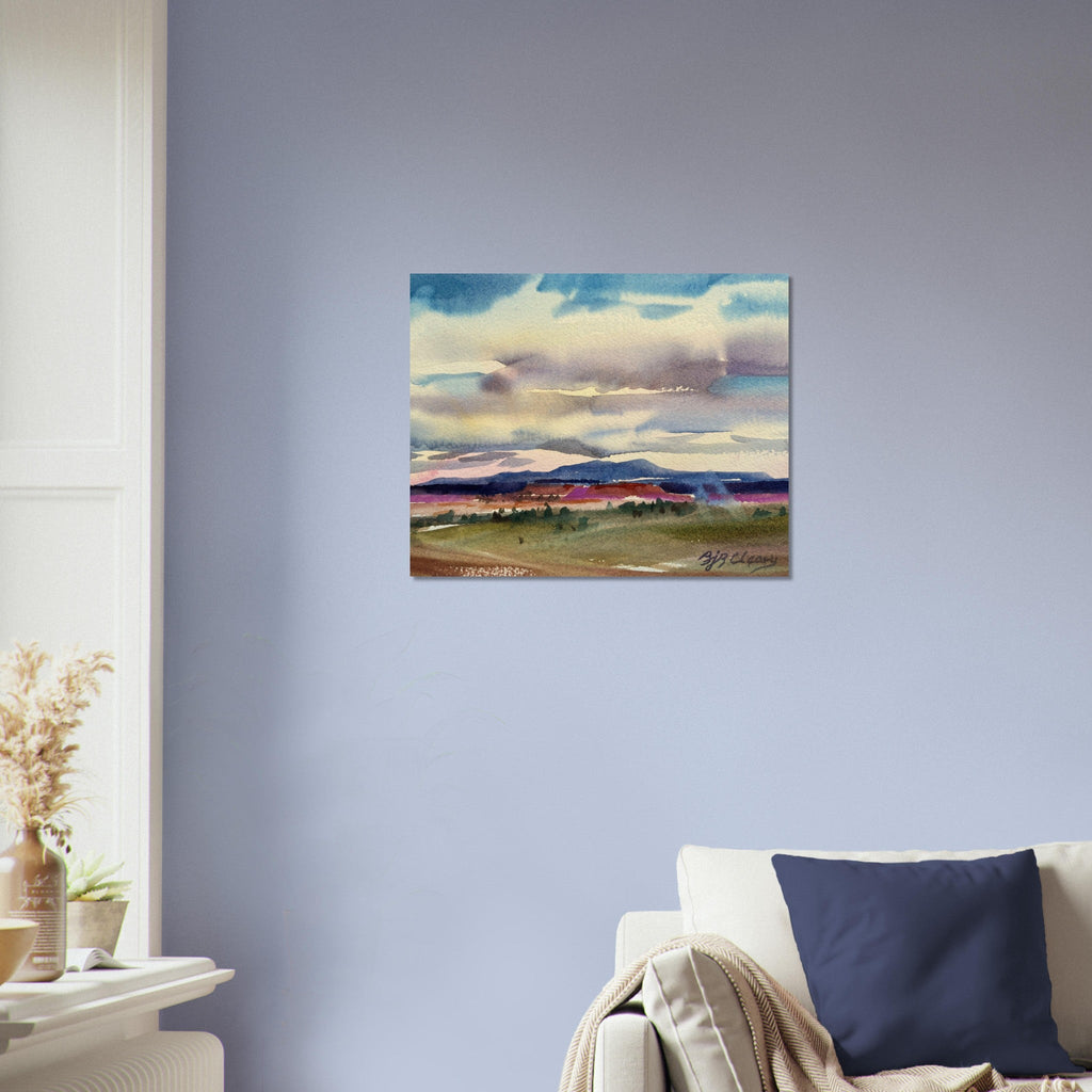 ‘Tranquil Mountain View 1’ Landscape Watercolor I 16x20 Museum-Quality Matte Paper Poster | Original Artwork by American Artist Barbara Cleary I F96-4