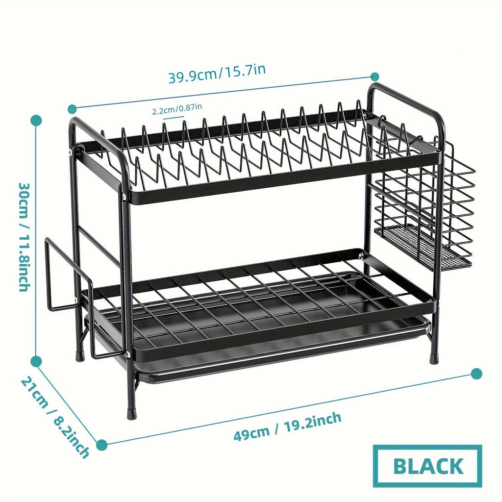 Black metal kitchen dish rack with integrated drainboard, utensil holder, and cutting board organizer — view 3