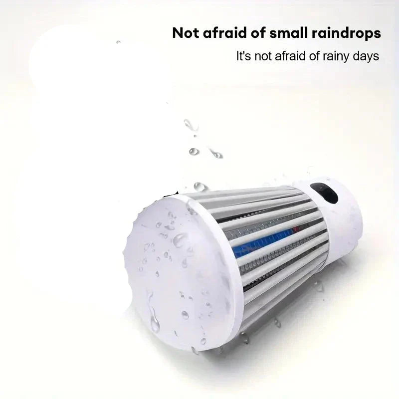White 2-in-1 electric mosquito killer lamp and LED camping light on plain background — view 4