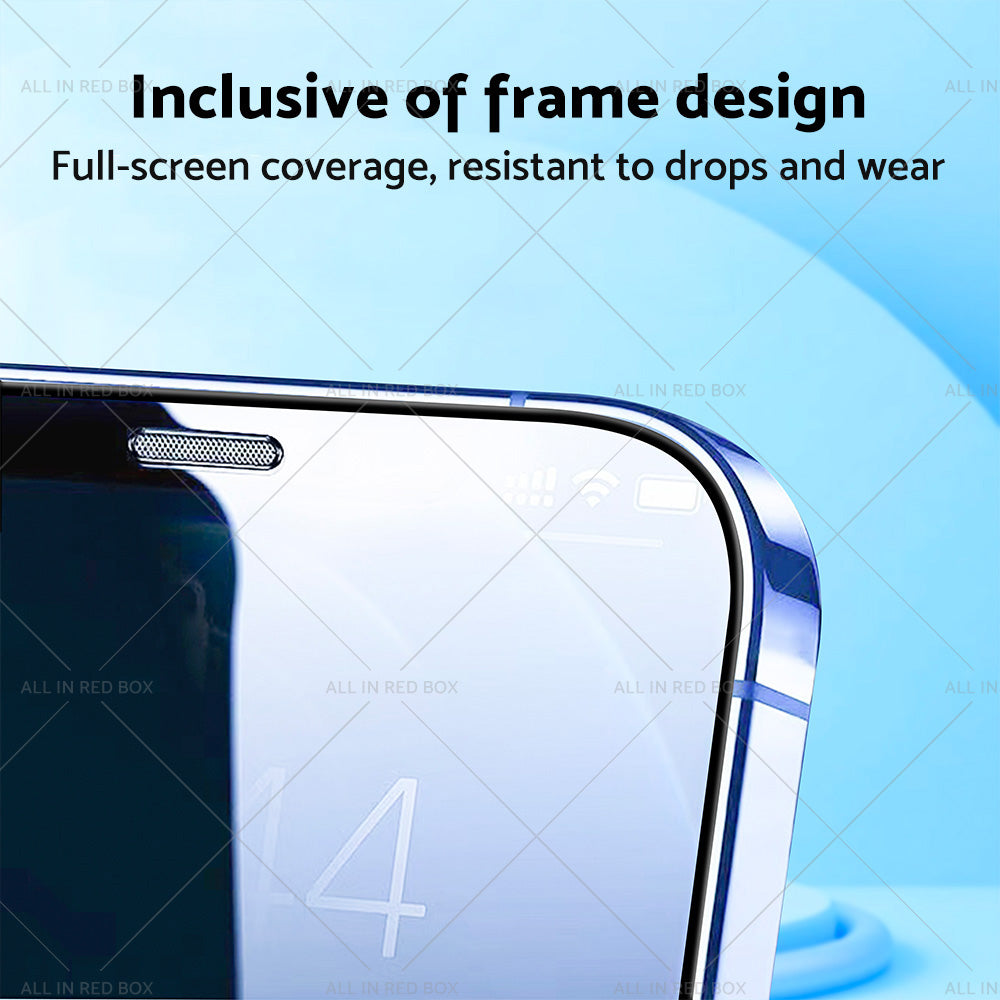 Black privacy 9H tempered glass screen protector for iPhone 14 Pro Max with installation tray — view 4