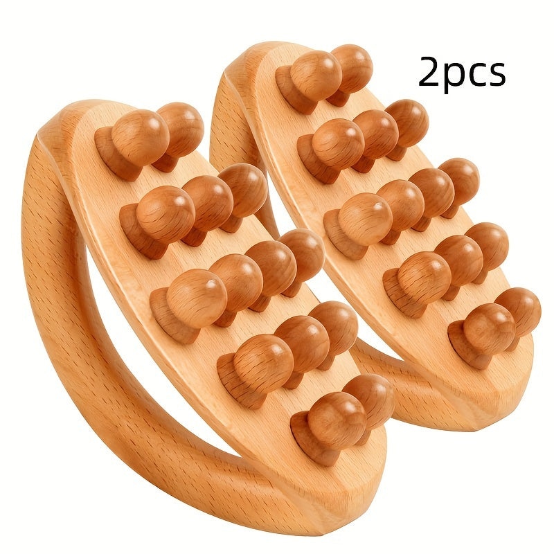 Two brown carbonized solid wood 12-bead Gua Sha massage sticks for full body myofascial release — view 2