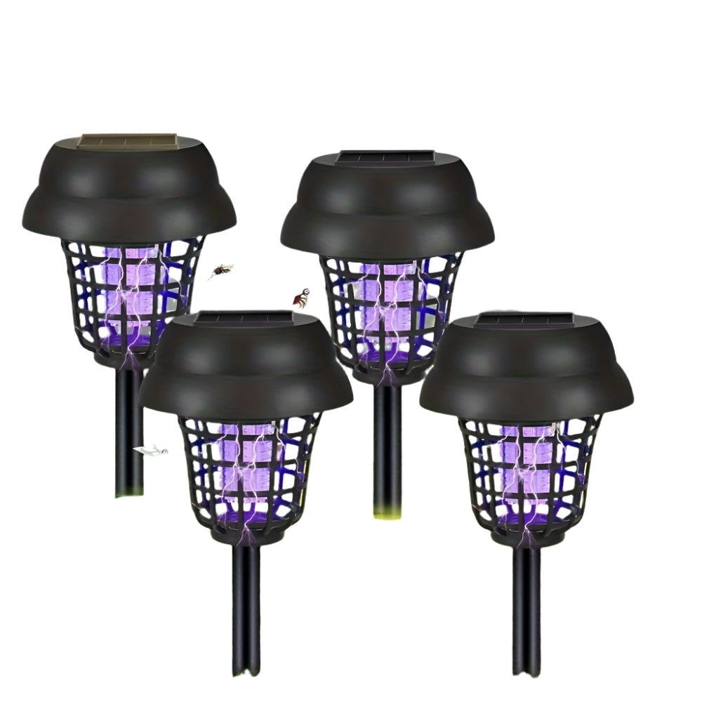 Four pack of black solar mosquito killer lights with UV technology for outdoor bug control
