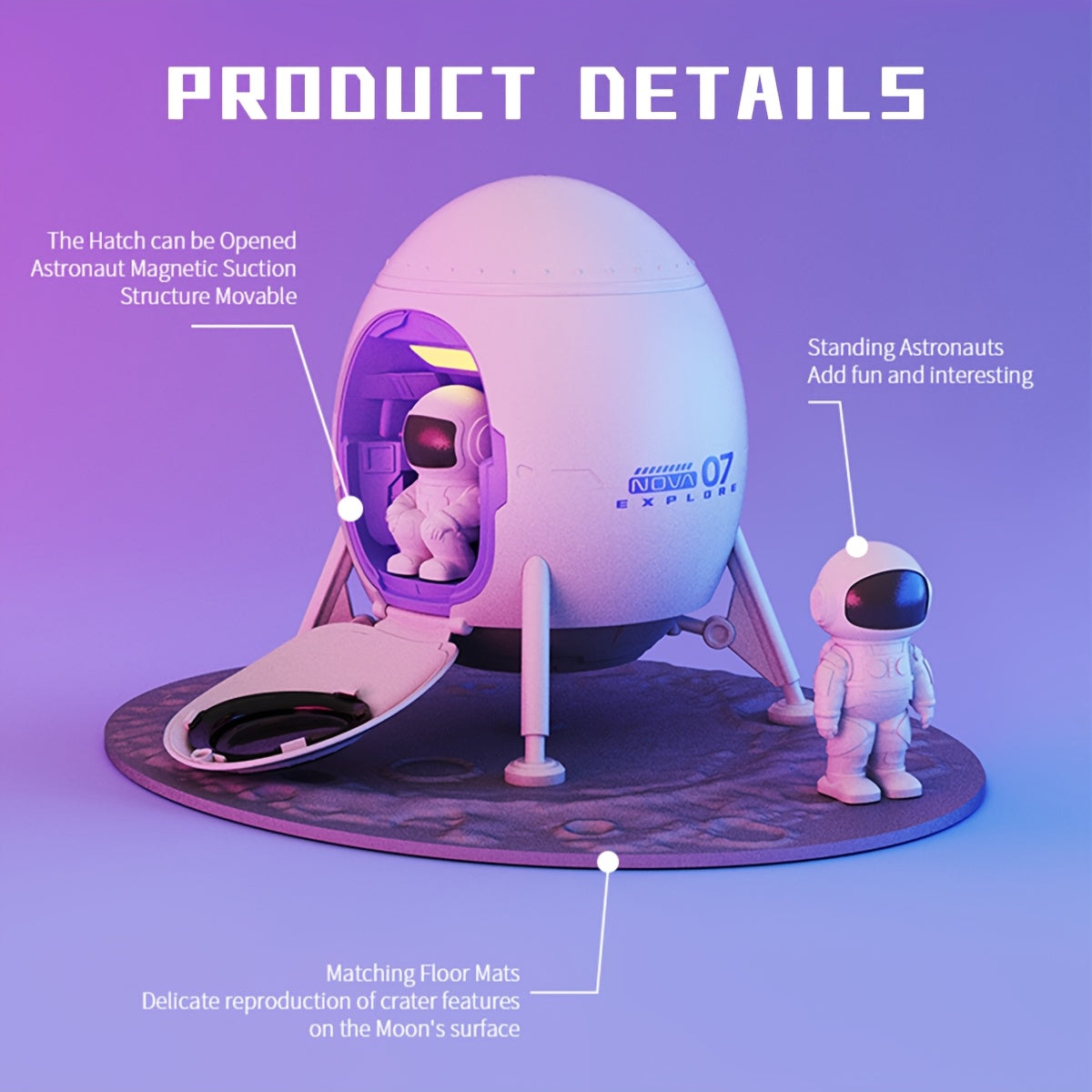 Astronaut galaxy projector night light made of white plastic featuring magnetic figures and lunar mat — view 3