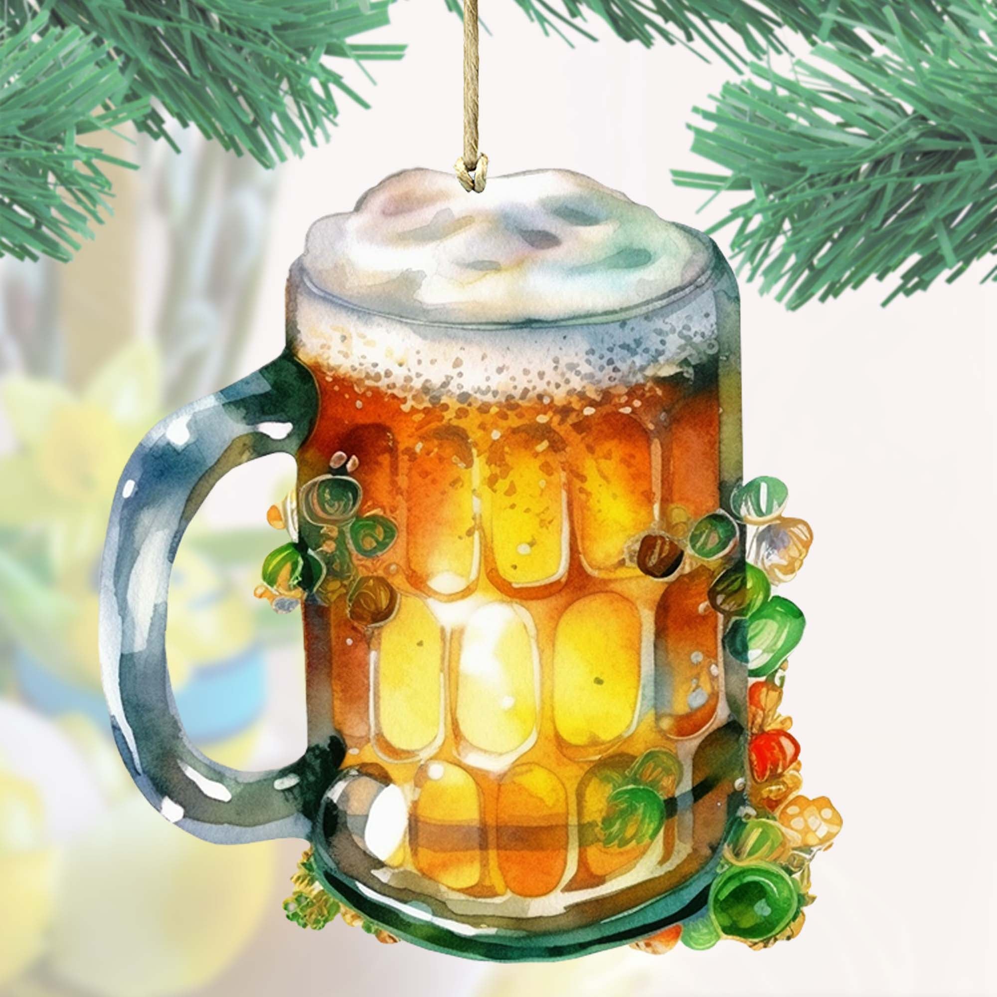 Handcrafted Irish beer mug wooden ornament made from birch plywood for St Patricks Day decor — view 3