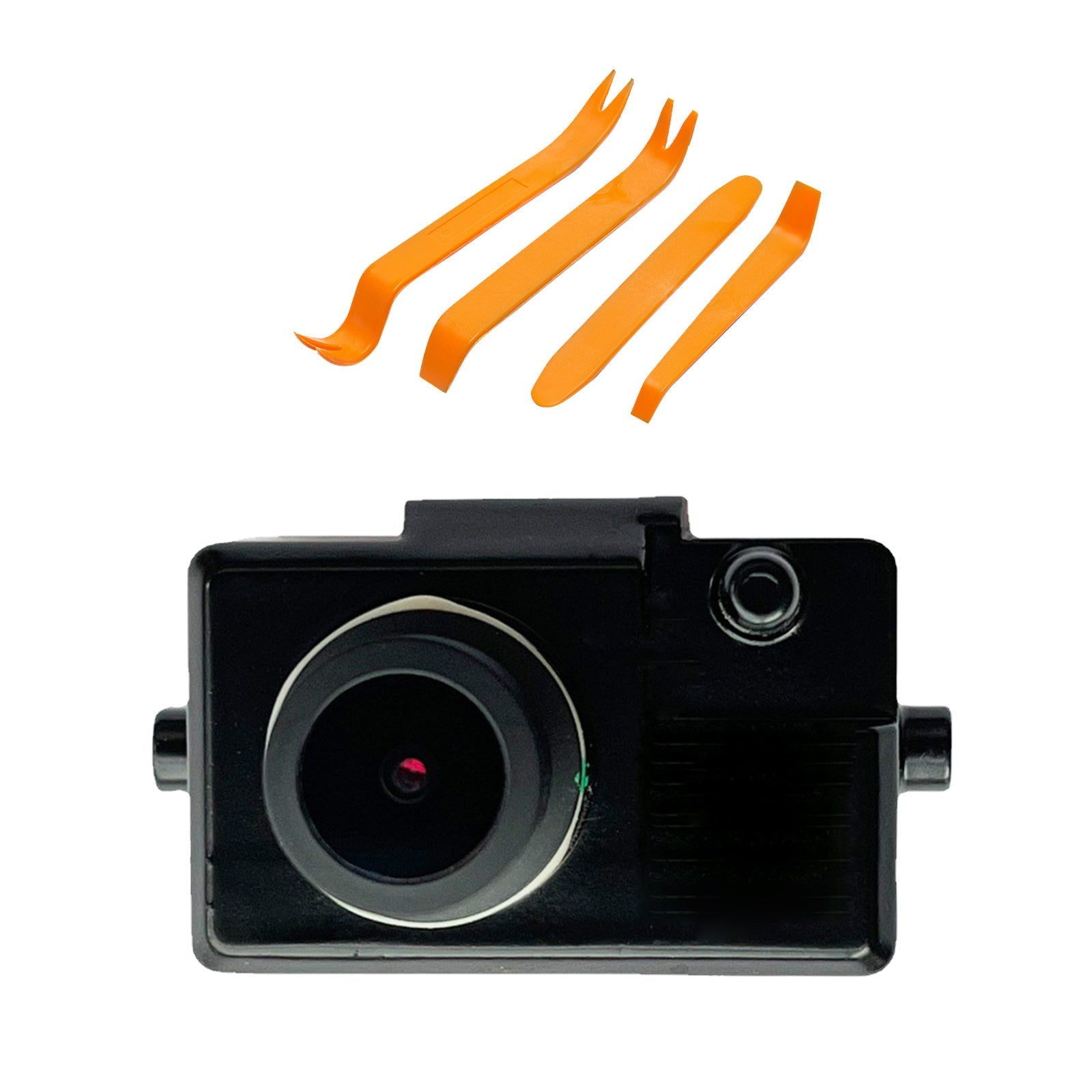 Black ABS plastic car dash camera driving recorder with a convenient pry tool for vehicle installation — view 2