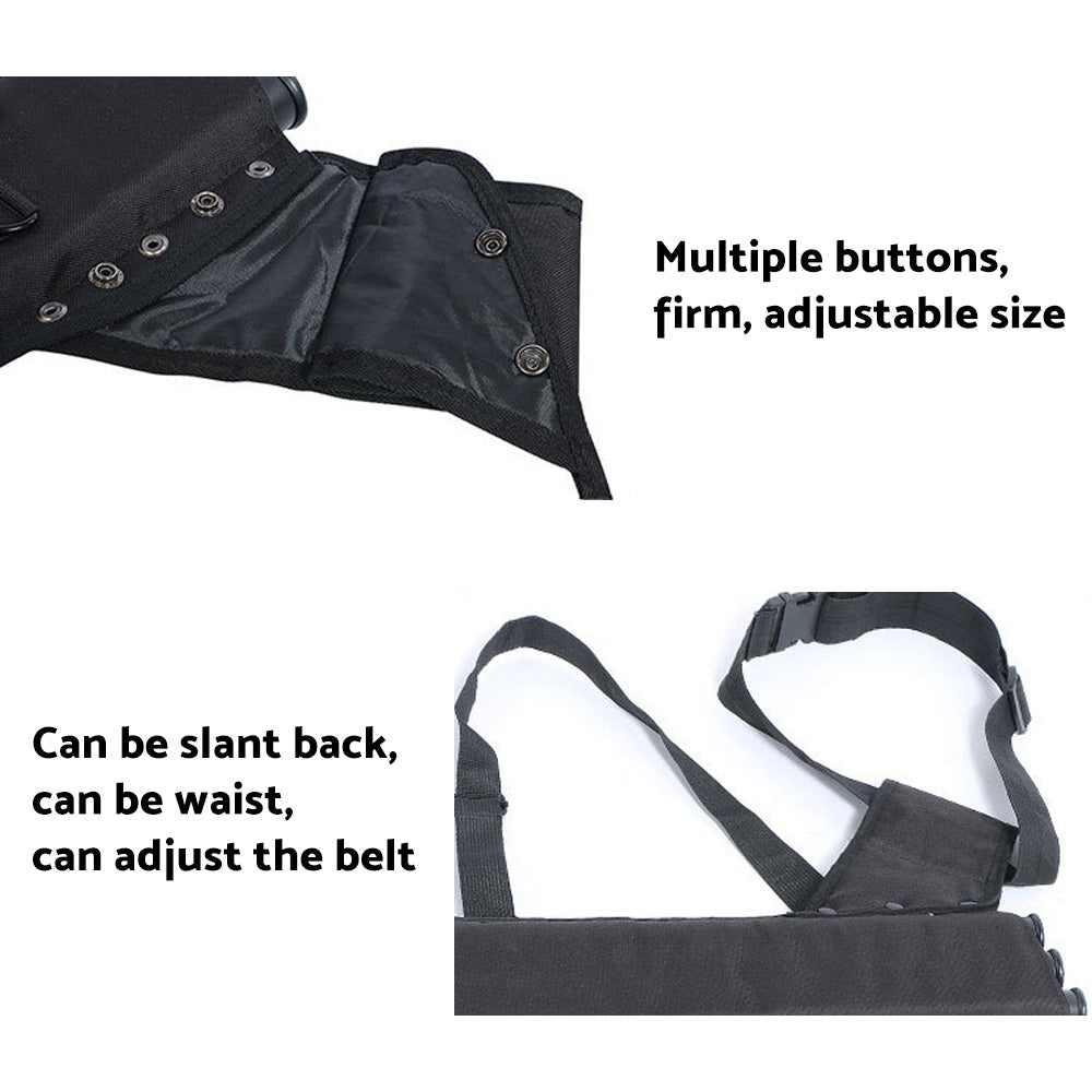 Black waterproof Oxford cloth 3-tube archery arrow quiver with adjustable waist and shoulder straps — view 2