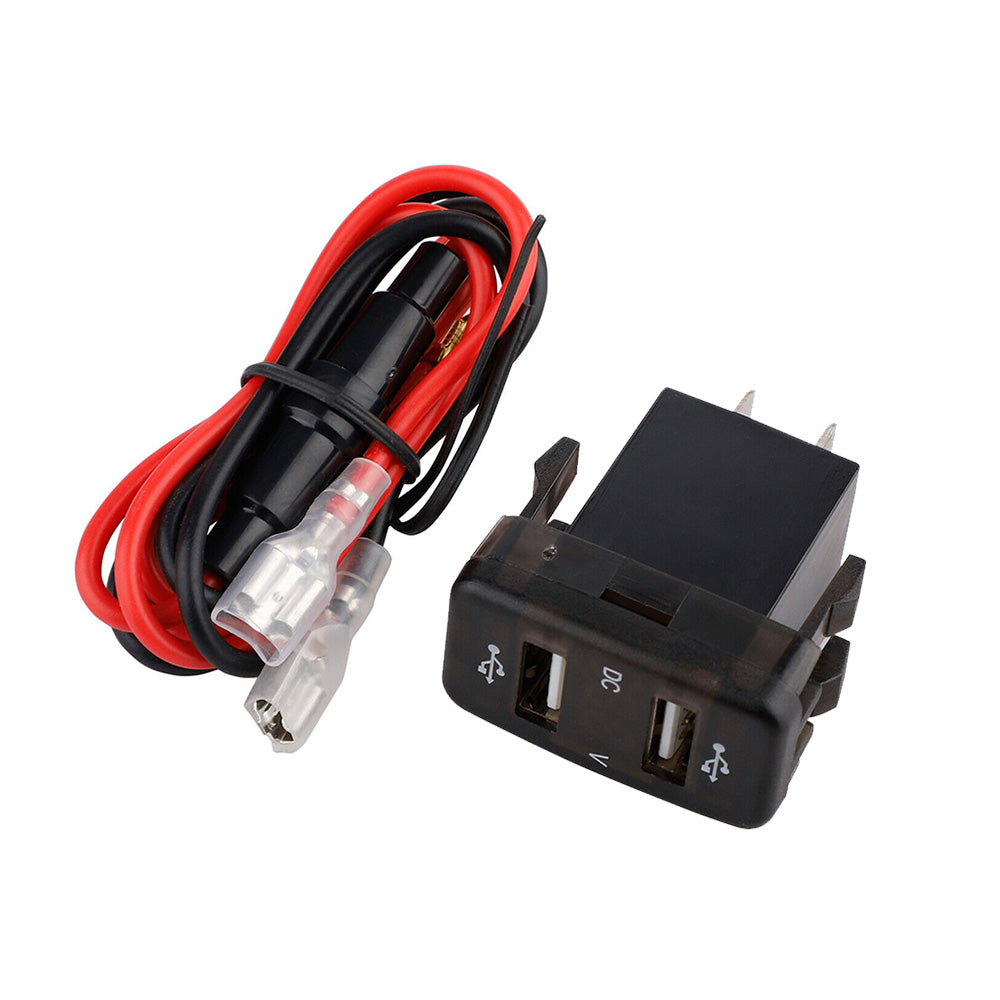 Dual USB car charger socket with blue LED voltmeter display for Toyota dashboards. — view 2