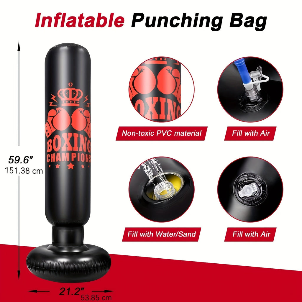Inflatable kids punching bag set with boxing gloves and skipping rope in durable PVC — view 3