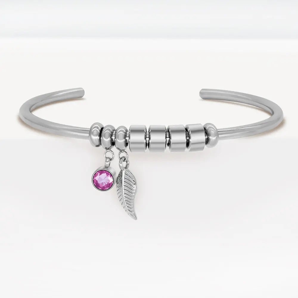 Custom DIY beaded lettering birthstone bracelet in stainless steel with sparkling Czech rhinestones — view 4