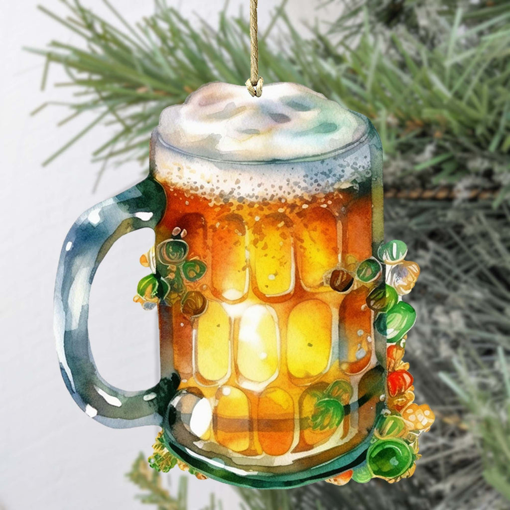Handcrafted Irish beer mug wooden ornament made from birch plywood for St Patricks Day decor — view 4