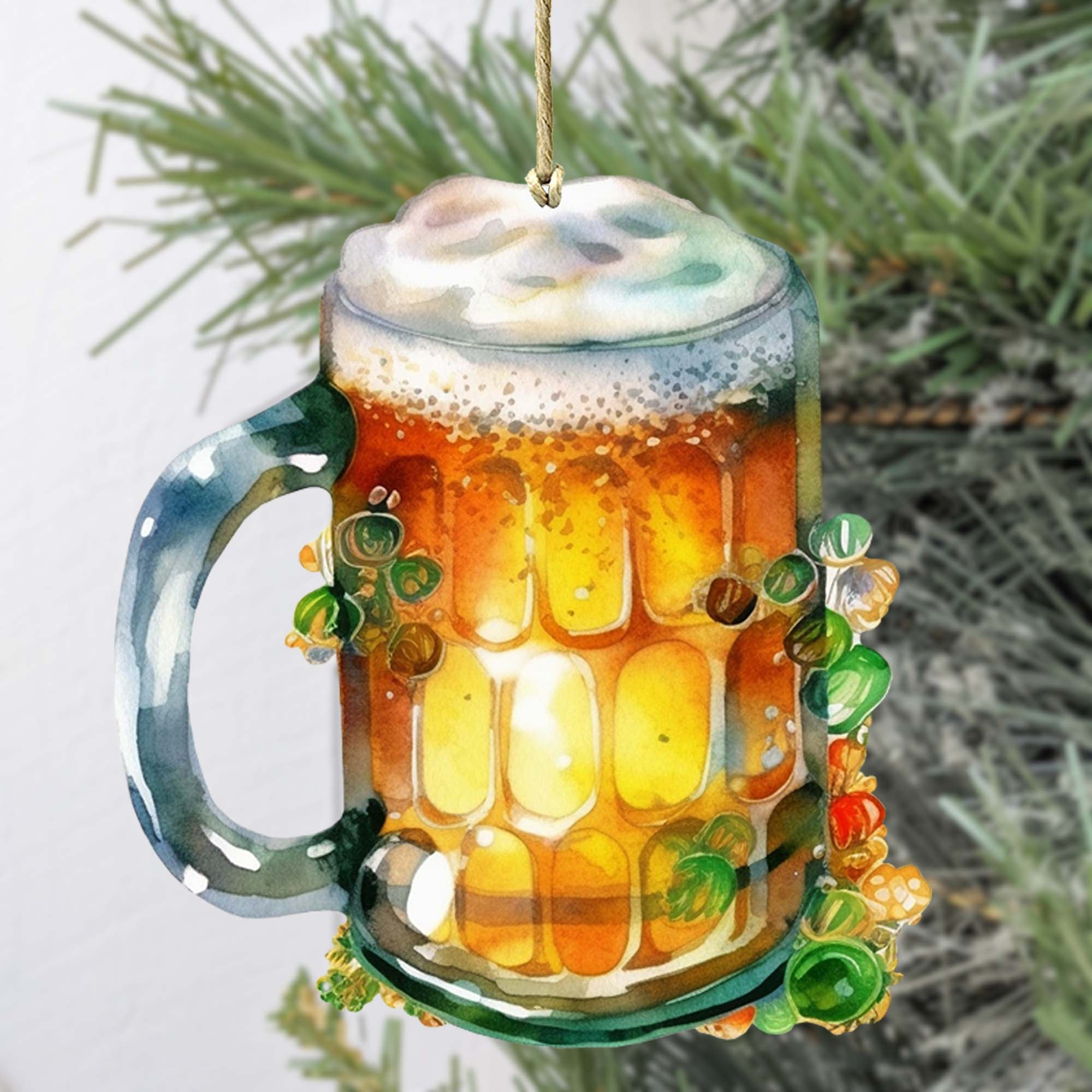 Handcrafted Irish beer mug wooden ornament made from birch plywood for St Patricks Day decor — view 4